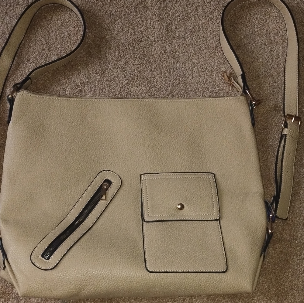 Womens Cream Crossbody Shoulder Bag with Front Pocket